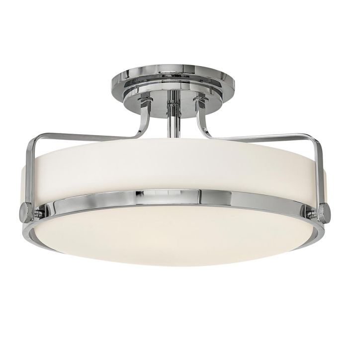 Harper 3 Light Medium Semi-Flush - Polished Chrome, Steel, Opal Etched Glass