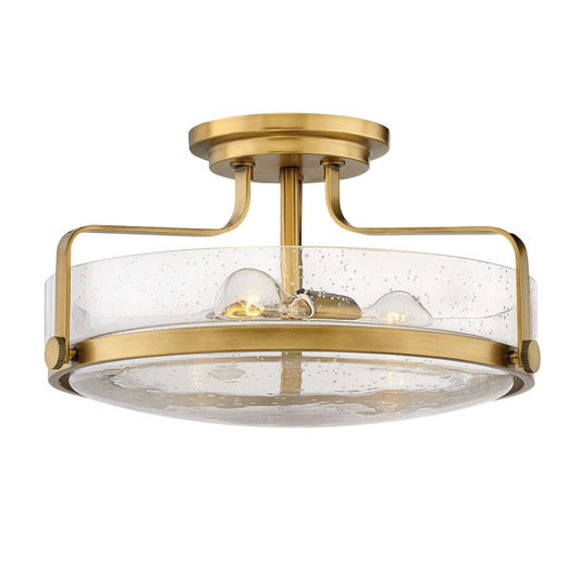 Harper 3 Light Medium Semi-Flush - Heritage Brass, Steel, Clear Seeded Glass