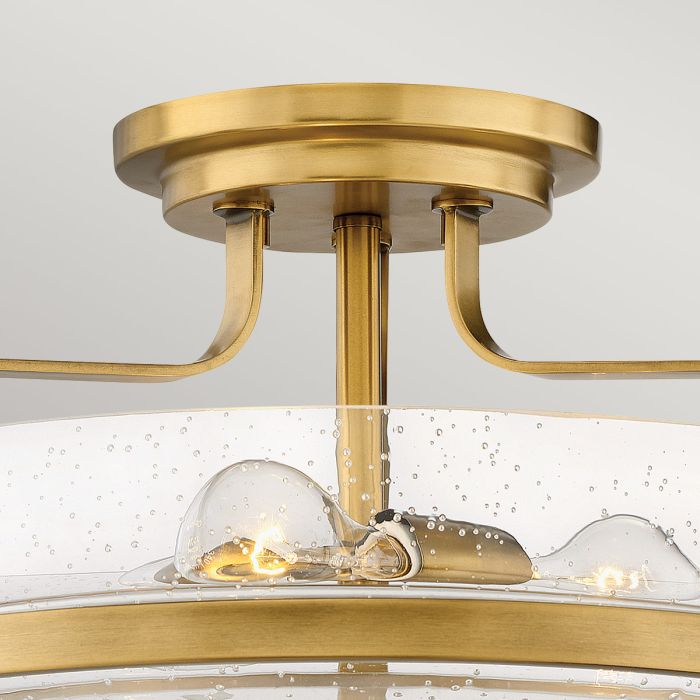 Harper 3 Light Medium Semi-Flush - Heritage Brass, Steel, Clear Seeded Glass