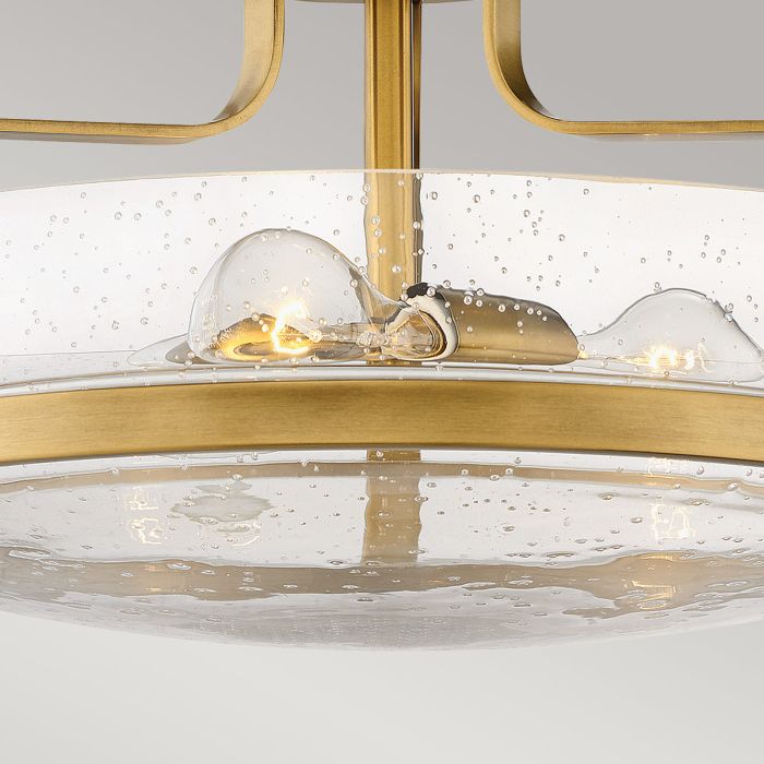 Harper 3 Light Medium Semi-Flush - Heritage Brass, Steel, Clear Seeded Glass