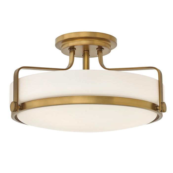 Harper 3 Light Medium Semi-Flush - Heritage Brass, Steel, Opal Etched Glass