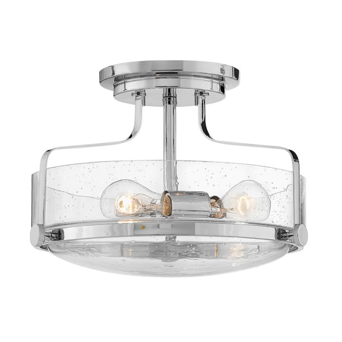 Harper 3 Light Small Semi-Flush - Polished Chrome, Steel, Clear Seeded Glass
