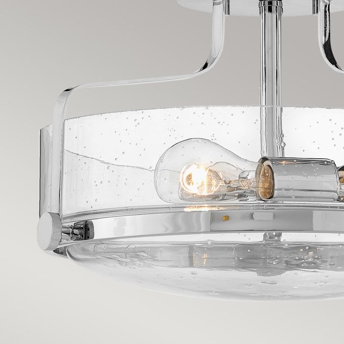 Harper 3 Light Small Semi-Flush - Polished Chrome, Steel, Clear Seeded Glass