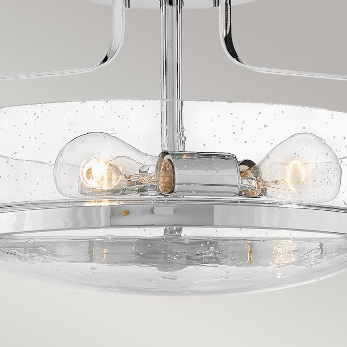 Harper 3 Light Small Semi-Flush - Polished Chrome, Steel, Clear Seeded Glass