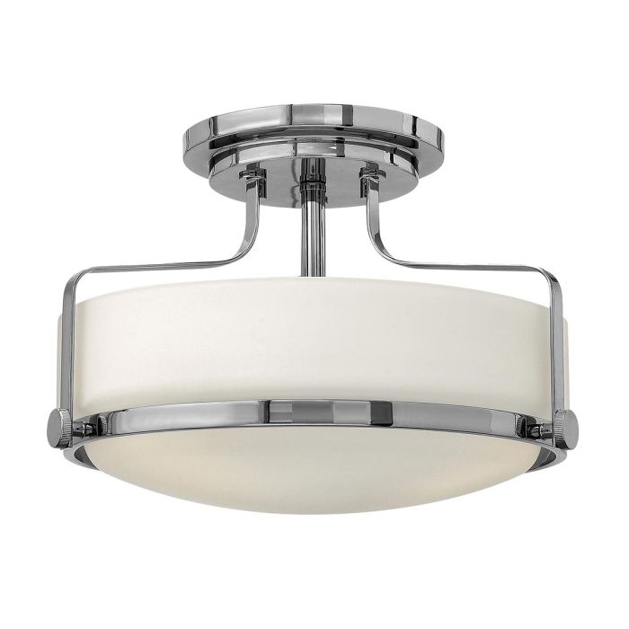 Harper 3 Light Small Semi-Flush - Polished Chrome, Steel, Opal Etched Glass
