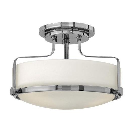 Harper 3 Light Small Semi-Flush - Polished Chrome, Steel, Opal Etched Glass