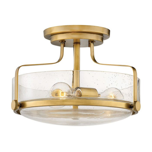 Harper 3 Light Small Semi-Flush - Heritage Brass, Steel, Clear Seeded Glass