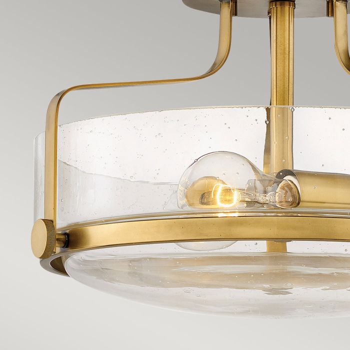 Harper 3 Light Small Semi-Flush - Heritage Brass, Steel, Clear Seeded Glass