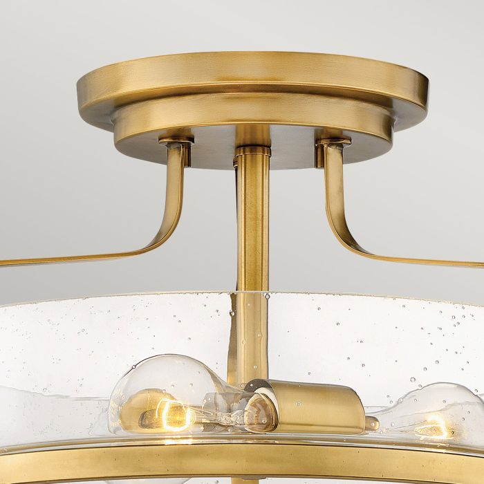 Harper 3 Light Small Semi-Flush - Heritage Brass, Steel, Clear Seeded Glass