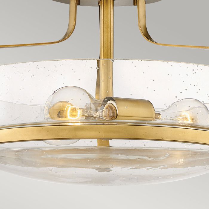 Harper 3 Light Small Semi-Flush - Heritage Brass, Steel, Clear Seeded Glass