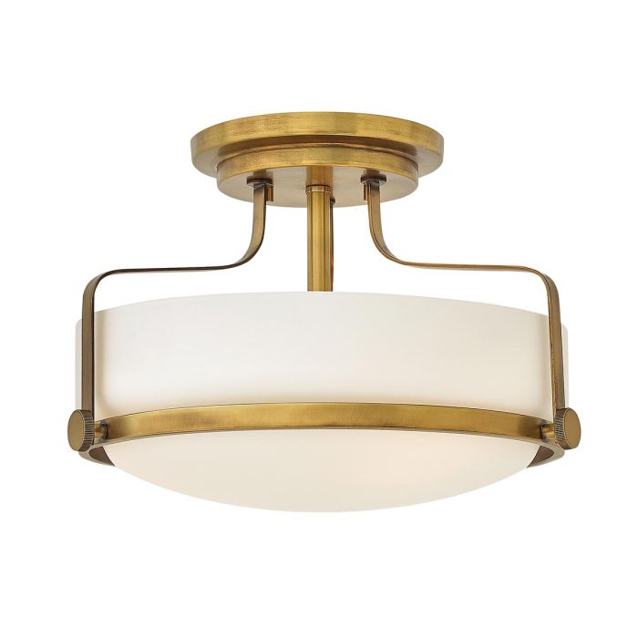 Harper 3 Light Small Semi-Flush - Heritage Brass, Steel, Opal Etched Glass