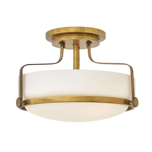 Harper 3 Light Small Semi-Flush - Heritage Brass, Steel, Opal Etched Glass