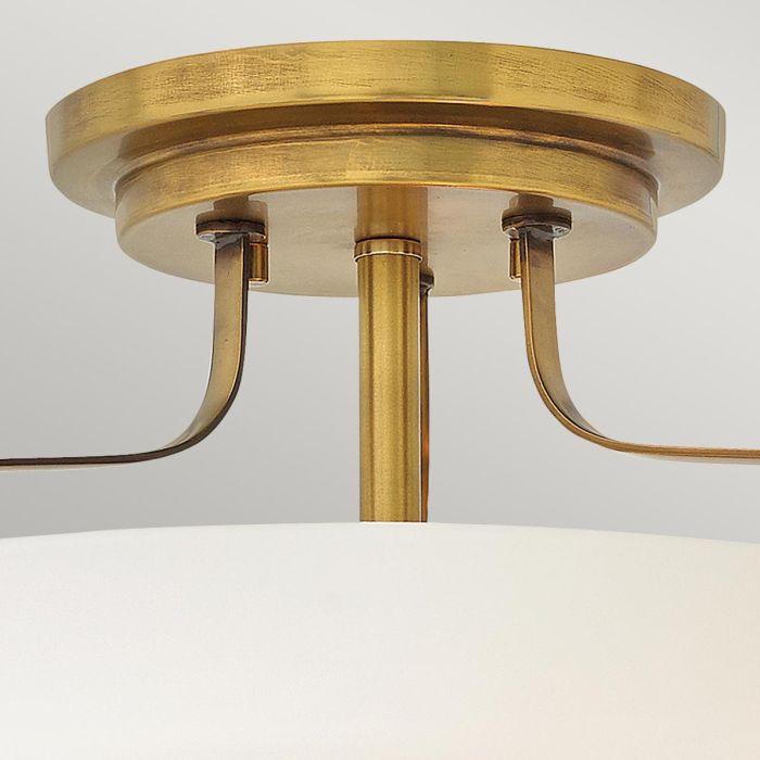 Harper 3 Light Small Semi-Flush - Heritage Brass, Steel, Opal Etched Glass