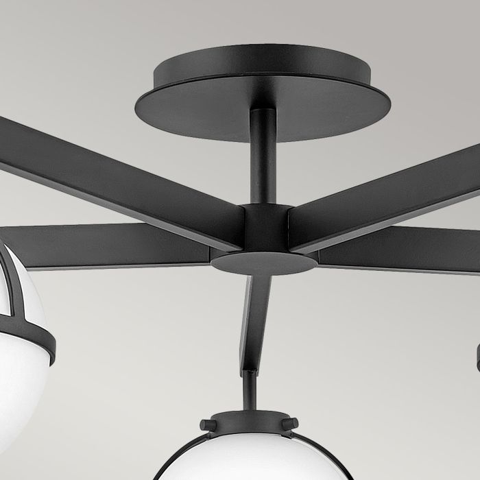 Hollis 5 Light Semi-Flush - Black, Steel, Opal Glass