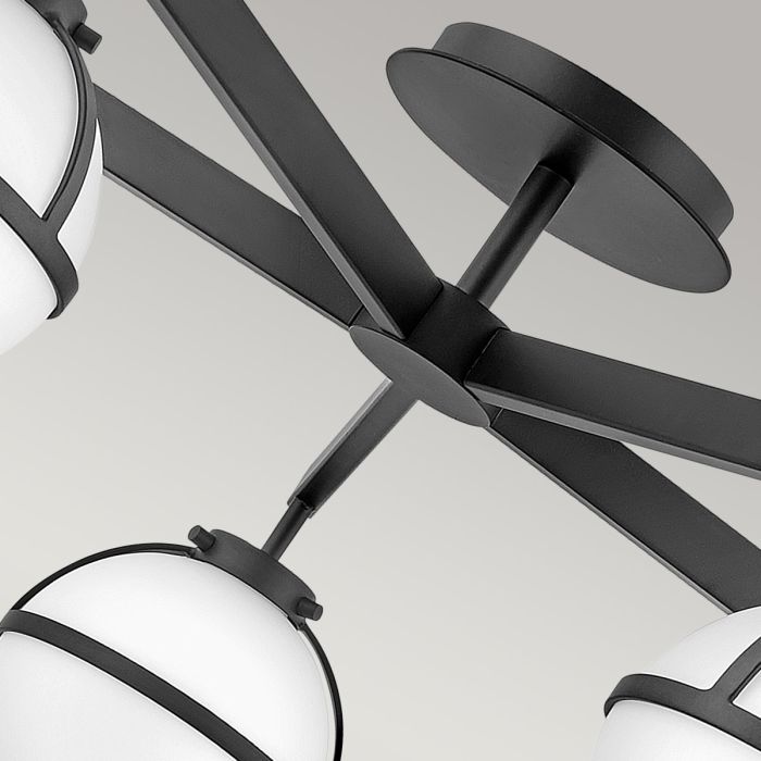 Hollis 5 Light Semi-Flush - Black, Steel, Opal Glass
