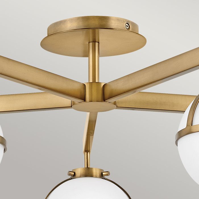 Hollis 5 Light Semi-Flush - Heritage Brass, Steel, Opal Glass