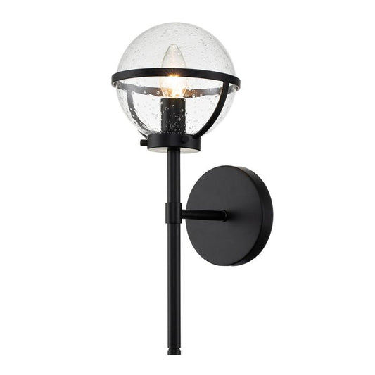 Hollis 1 Light Wall Light - Black, Steel, Clear Seeded Glass
