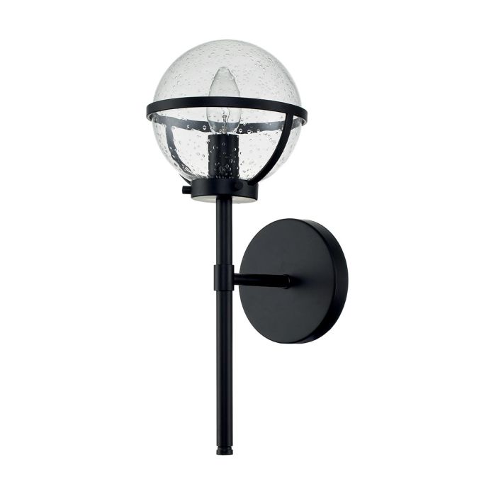 Hollis 1 Light Wall Light - Black, Steel, Clear Seeded Glass