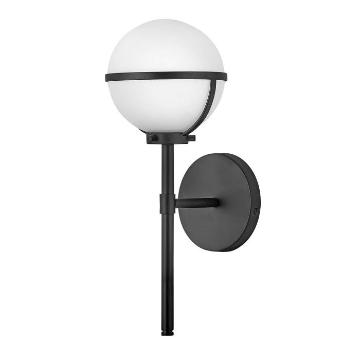 Hollis 1 Light Wall Light - Black, Steel, Opal Glass