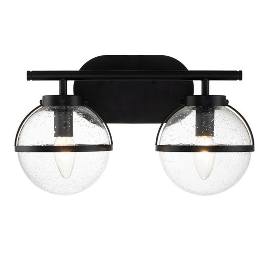 Hollis 2 Light Wall Light - Black, Steel, Clear Seeded Glass