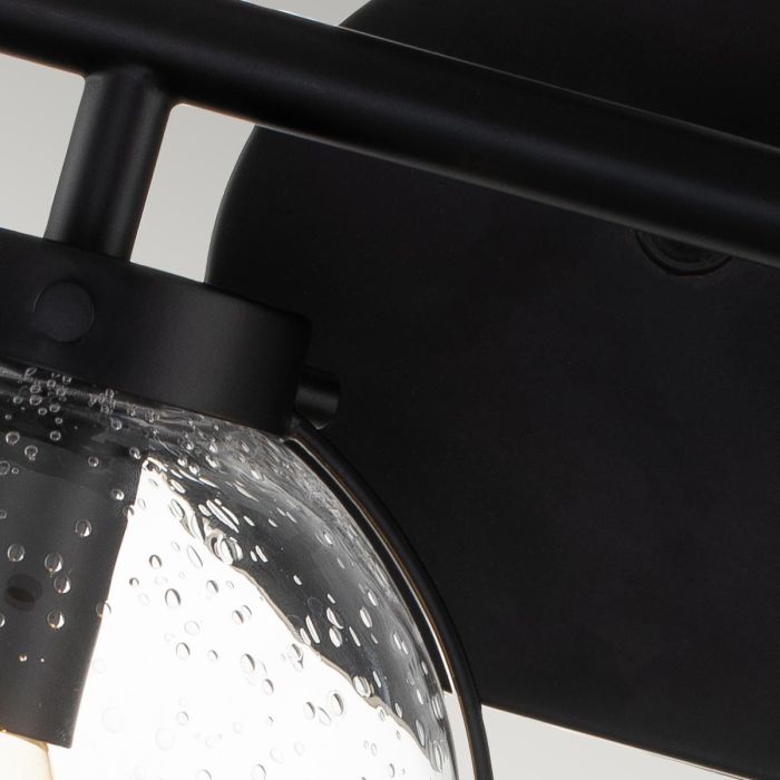 Hollis 2 Light Wall Light - Black, Steel, Clear Seeded Glass