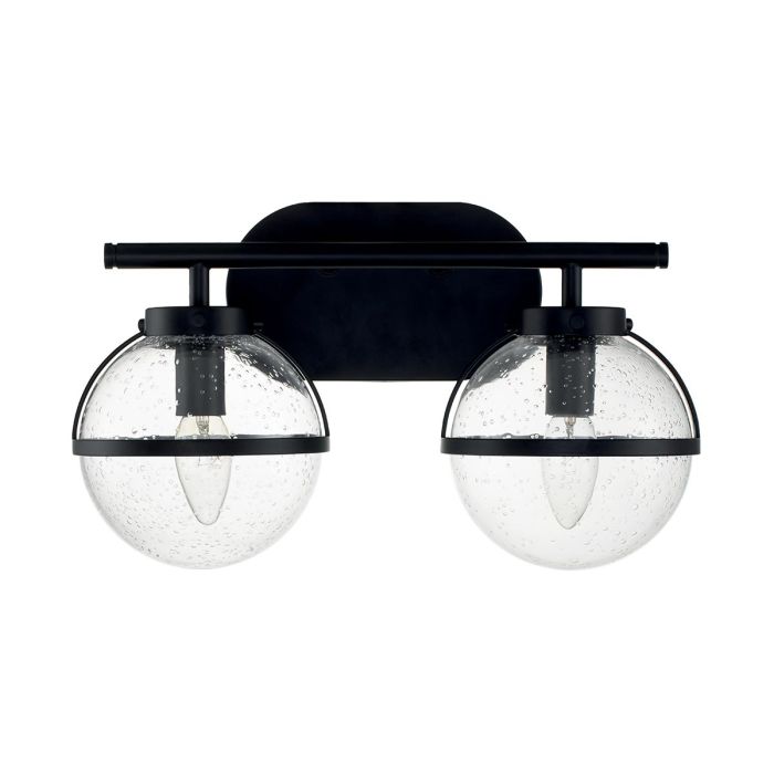 Hollis 2 Light Wall Light - Black, Steel, Clear Seeded Glass