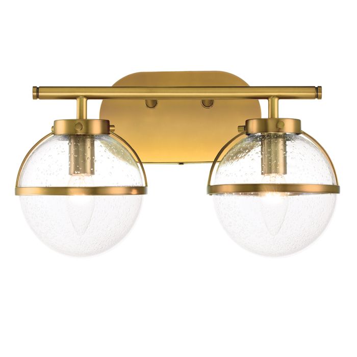 Hollis 2 Light Wall Light - Heritage Brass, Steel, Clear Seeded Glass