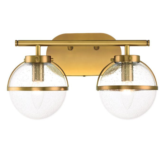 Hollis 2 Light Wall Light - Heritage Brass, Steel, Clear Seeded Glass