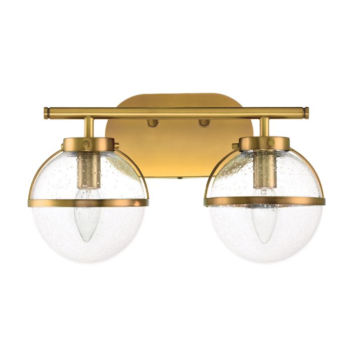 Hollis 2 Light Wall Light - Heritage Brass, Steel, Clear Seeded Glass