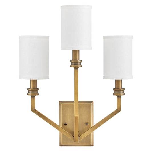 Moore 3 lt Large Wall Light - Heritage Brass with Ivory Linen Shade