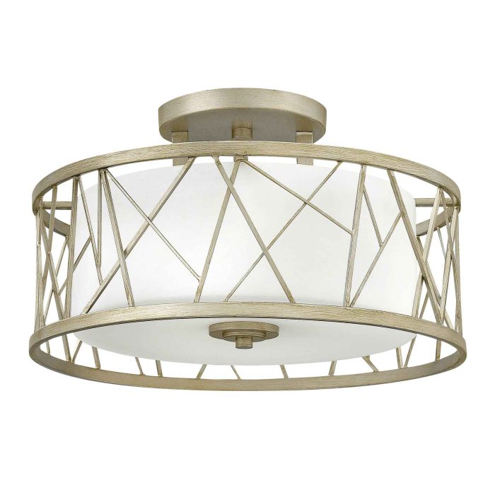 Nest 3 Light Semi-Flush - Silver Leaf, Linen Glass