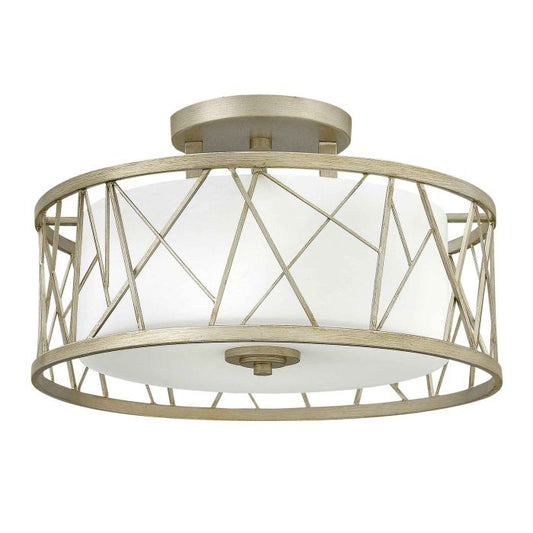 Nest 3 Light Semi-Flush - Silver Leaf, Linen Glass