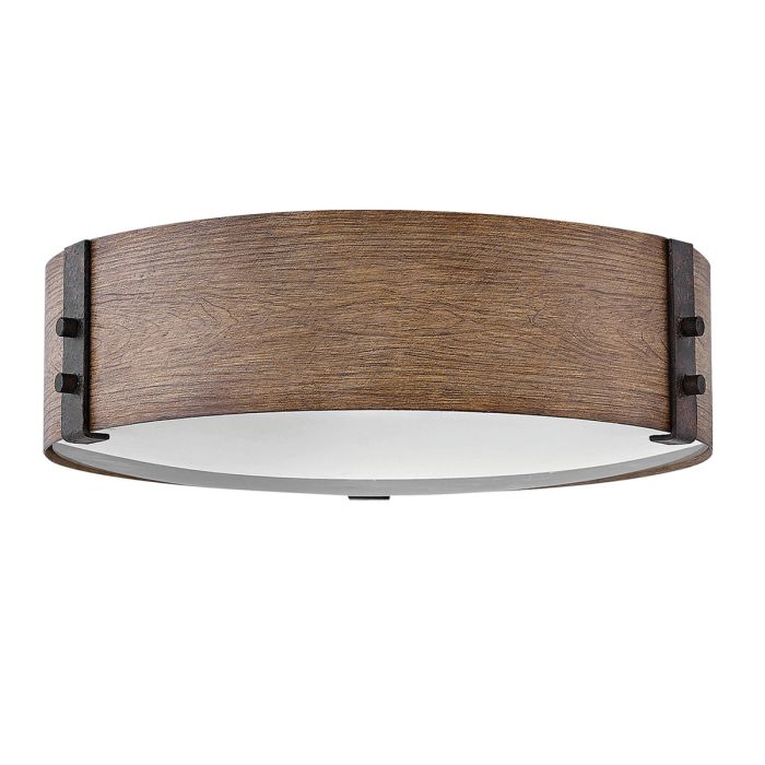 Sawyer Flush Ceiling Light - Sequoia wood effect with rust Iron accents