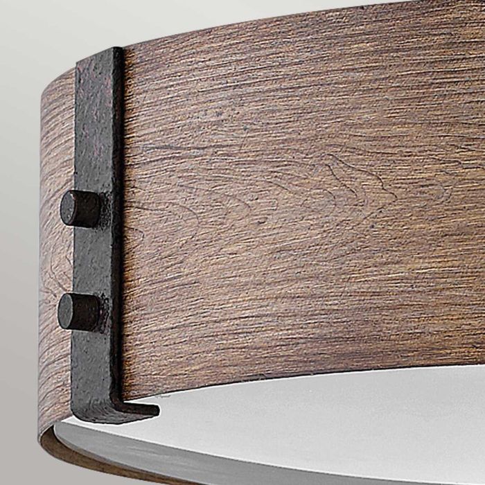Sawyer Flush Ceiling Light - Sequoia wood effect with rust Iron accents