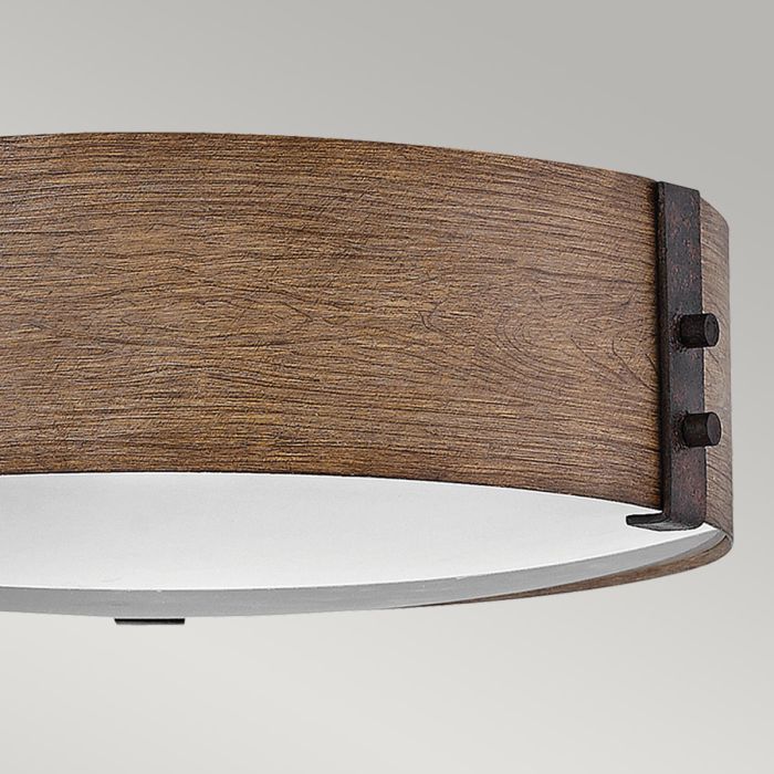 Sawyer Flush Ceiling Light - Sequoia wood effect with rust Iron accents