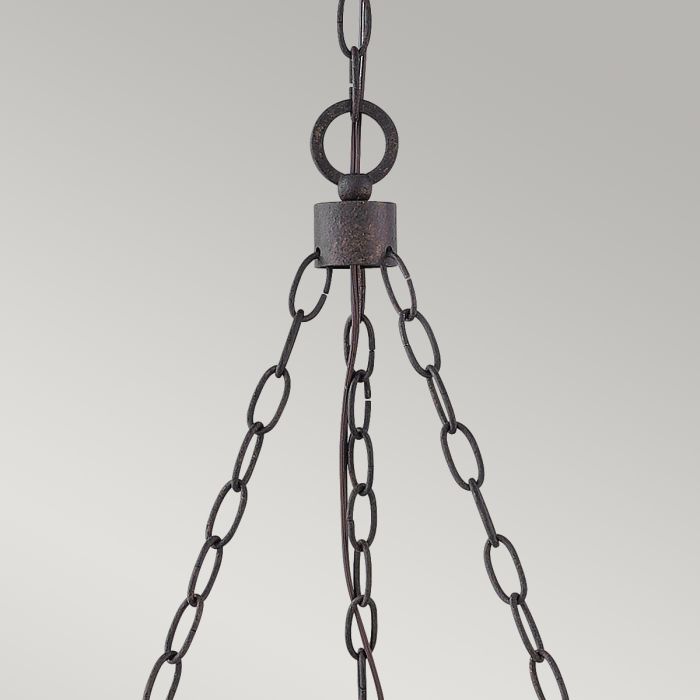 Sawyer 6 lt Exterior Chandelier - Sequoia wood effect with rust Iron accents & Clear seeded glass