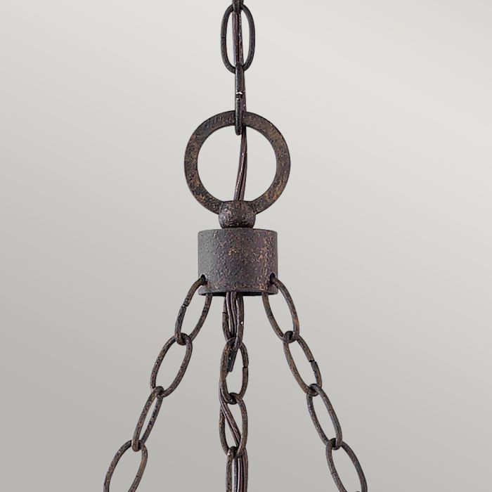 Sawyer 9 lt Exterior Chandelier - Sequoia wood effect with rust Iron accents & Clear seeded glass