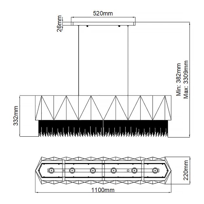 Zuma 6 Light Pendant - Satin Black / Silver
