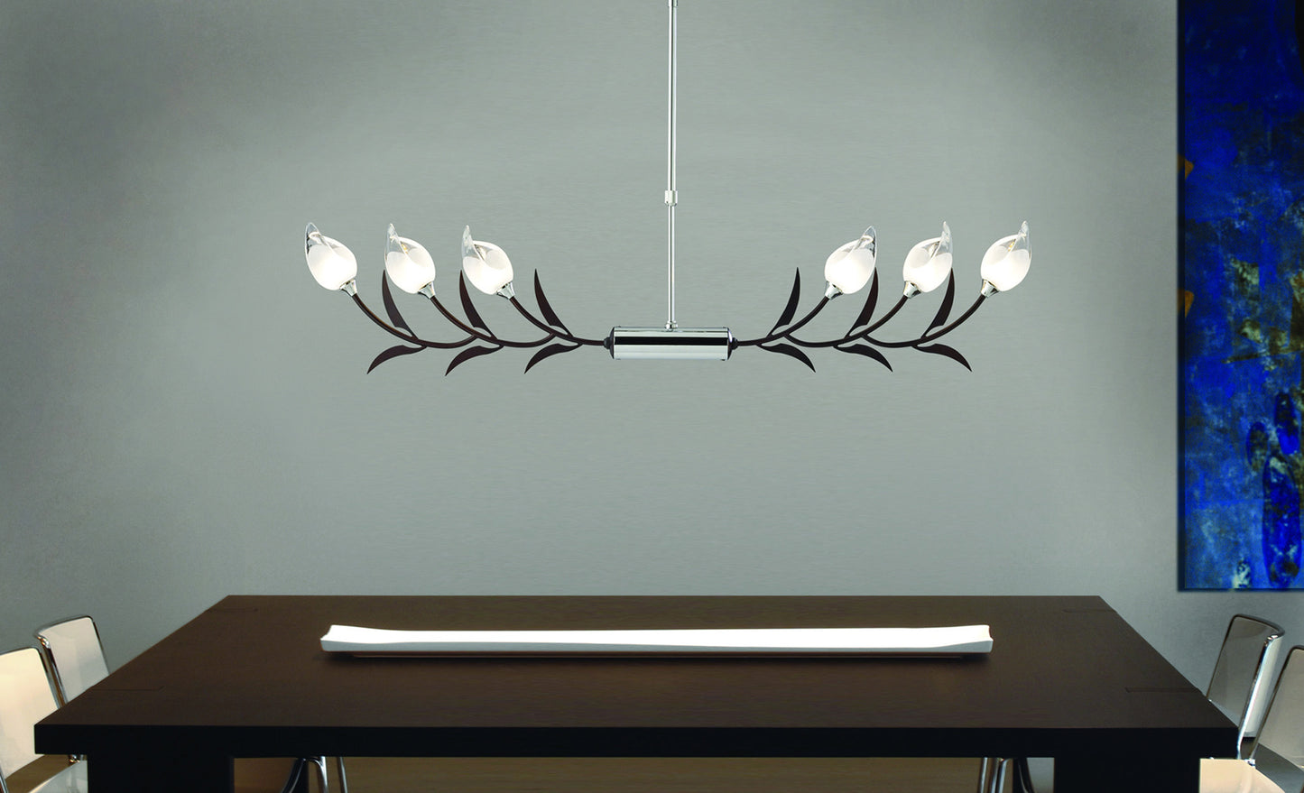 Holland Telescopic Linear Pendant Line 6 Light G9, Polished Chrome, Wenge by Mantra