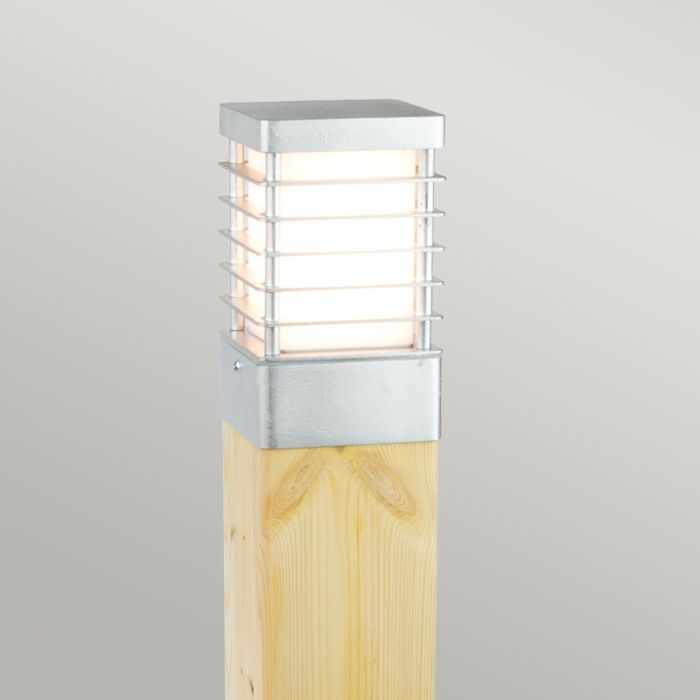 Halmstad Medium Bollard Natural Wood & Galvanised