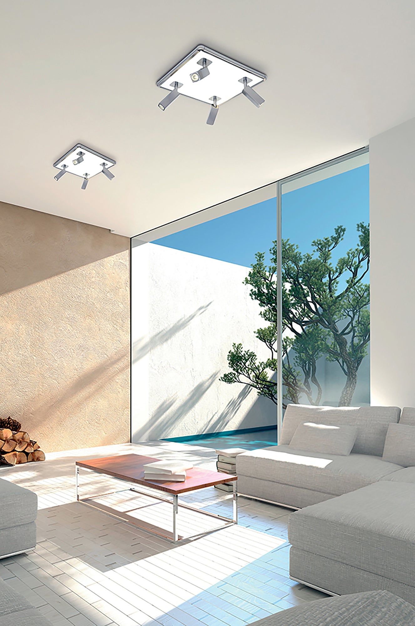 Ibiza Flush Ceiling Light 4 Head With Backlit Light 40W LED Square Satin Nickel 4000K, 3000lm, 3yrs Warranty by Mantra