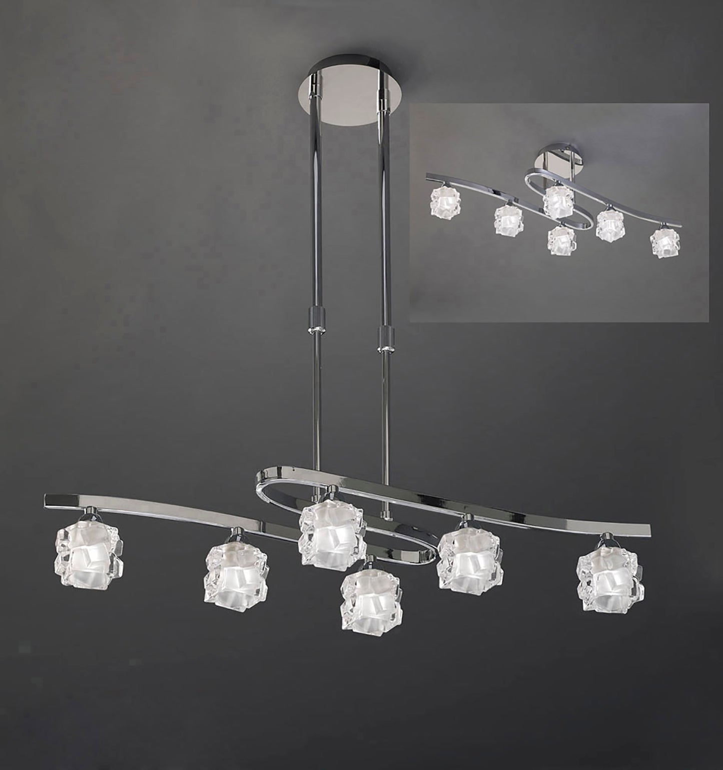 Ice Rectangular Telescopic Convertible To Semi Flush 6 Light G9 ECO, Polished Chrome by Mantra