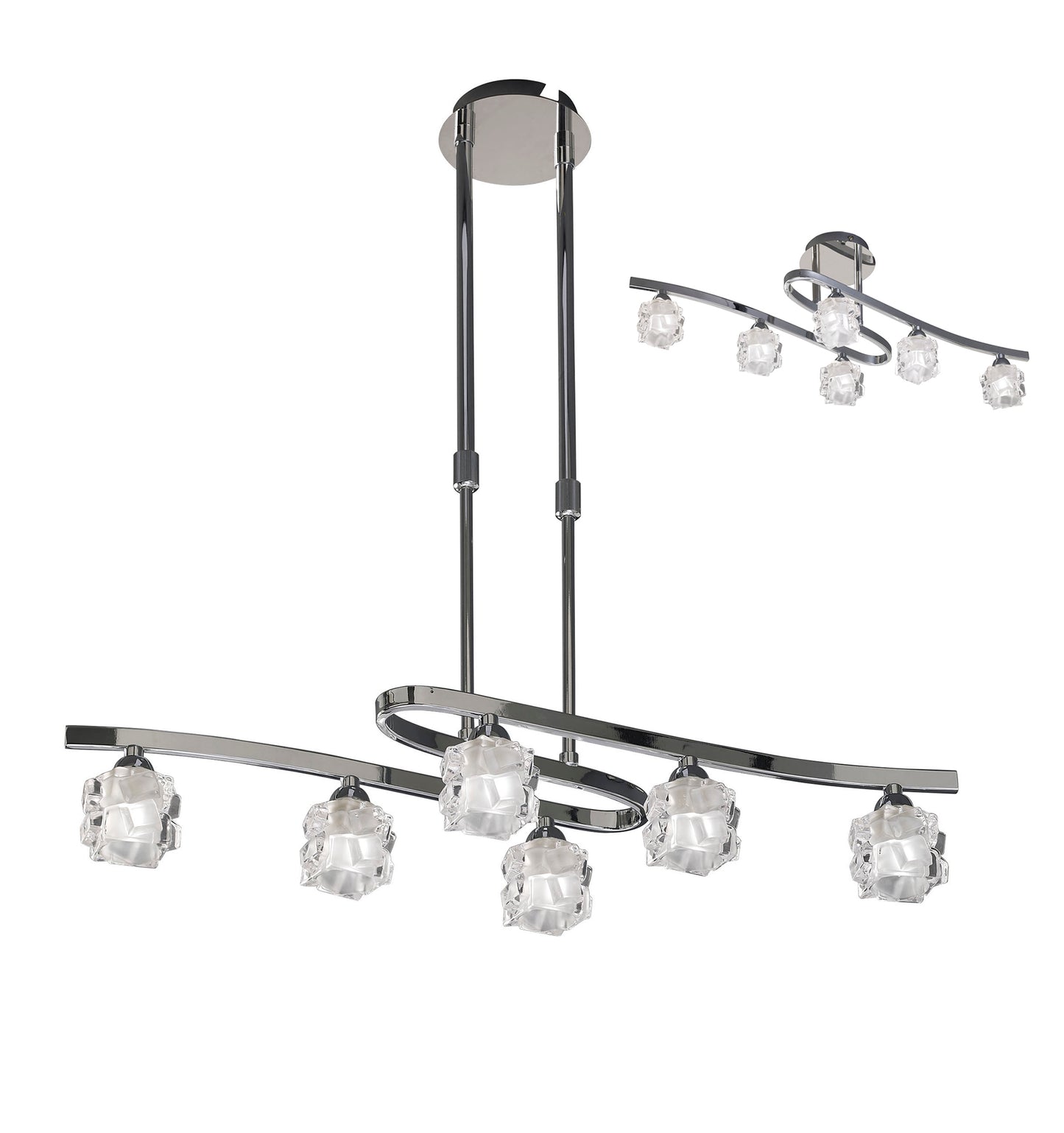 Ice Rectangular Telescopic Convertible To Semi Flush 6 Light G9 ECO, Polished Chrome by Mantra