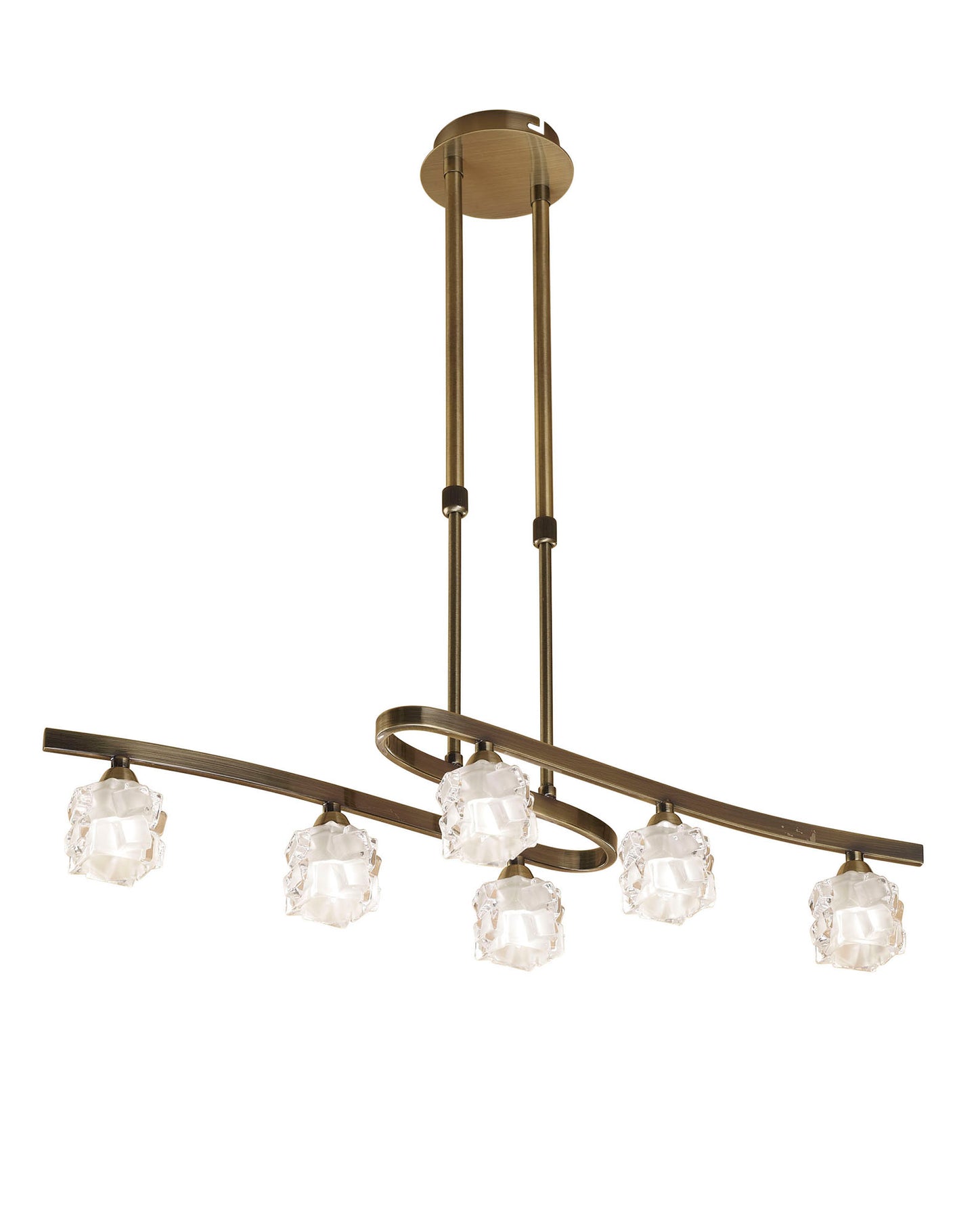 Ice Rectangular Telescopic Convertible To Semi Flush 6 Light G9 ECO, Antique Brass by Mantra