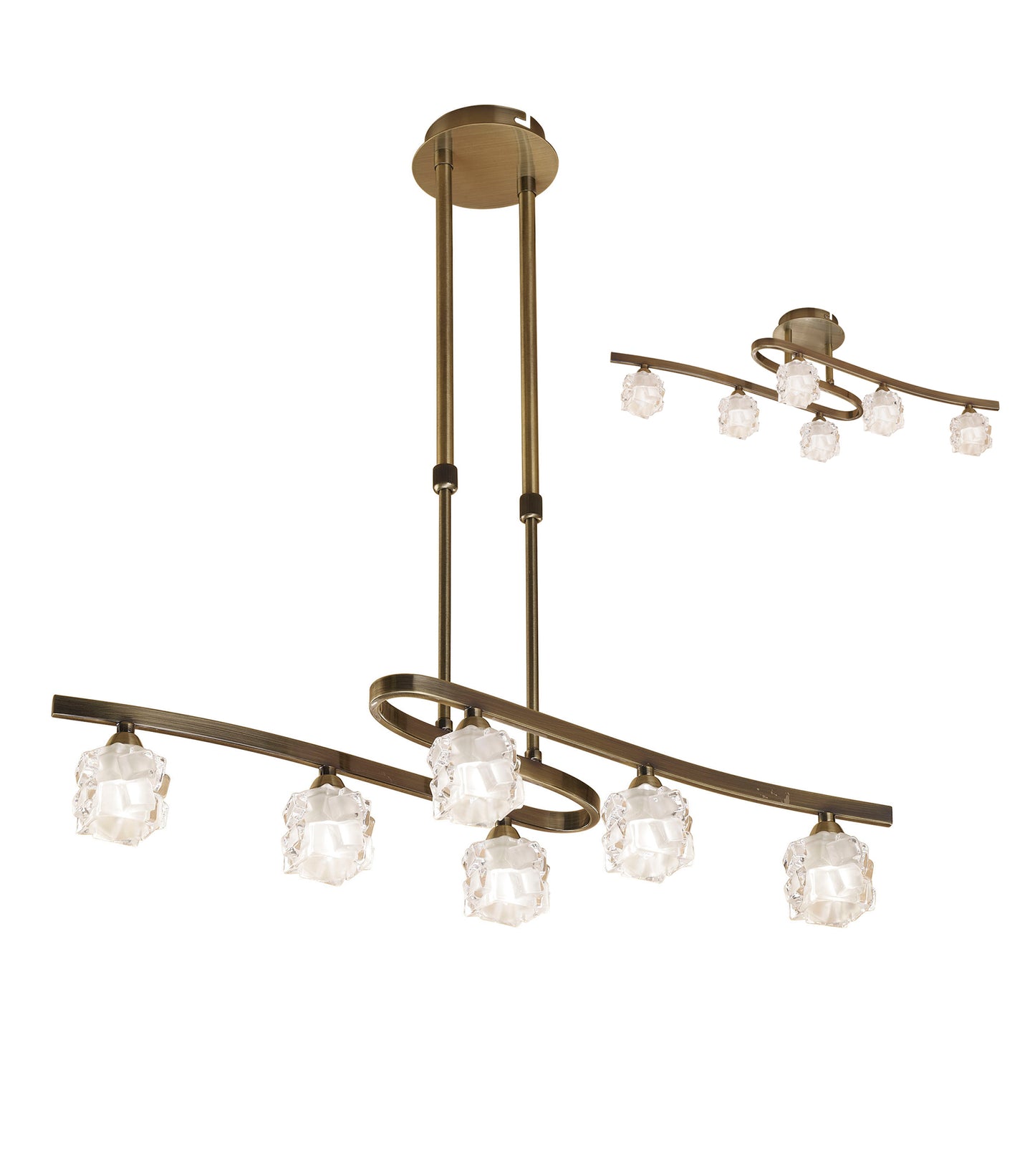 Ice Rectangular Telescopic Convertible To Semi Flush 6 Light G9 ECO, Antique Brass by Mantra