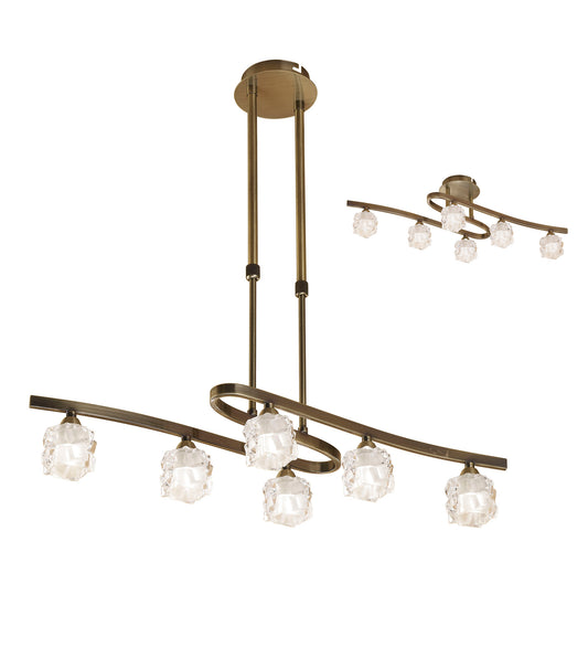 Ice Rectangular Telescopic Convertible To Semi Flush 6 Light G9 ECO, Antique Brass by Mantra