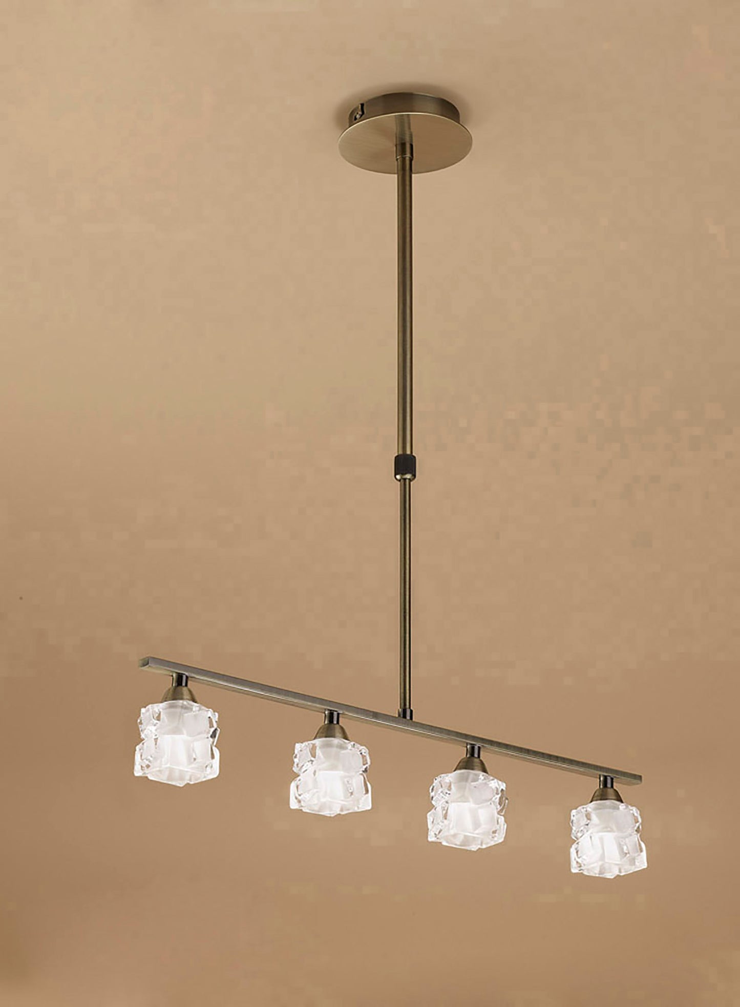 Ice Linear Pendant 4 Light G9 ECO Bar, Antique Brass by Mantra