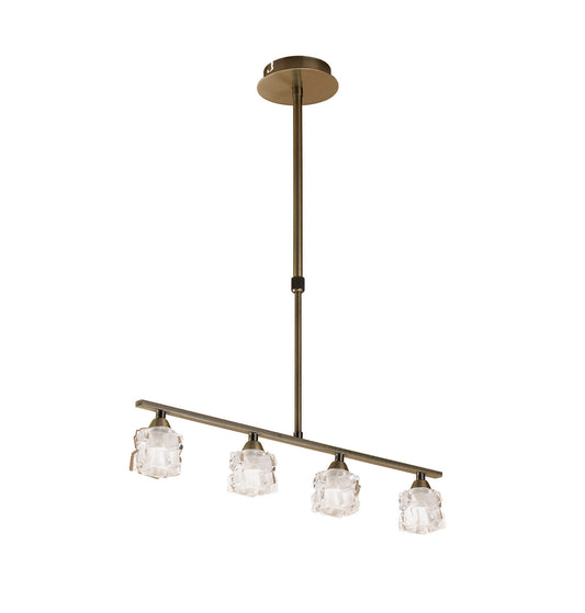 Ice Linear Pendant 4 Light G9 ECO Bar, Antique Brass by Mantra