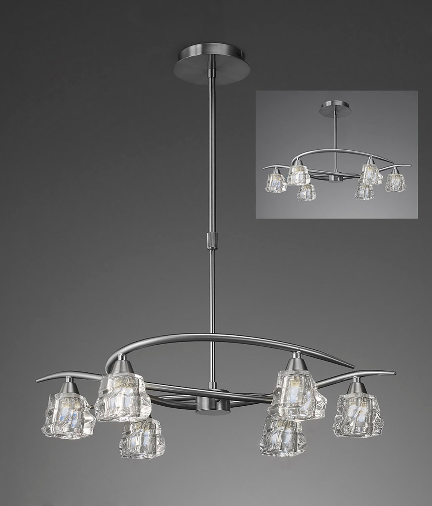 Iku Telescopic Convertible To Semi Flush 6 Light G9, Satin Nickel by Mantra