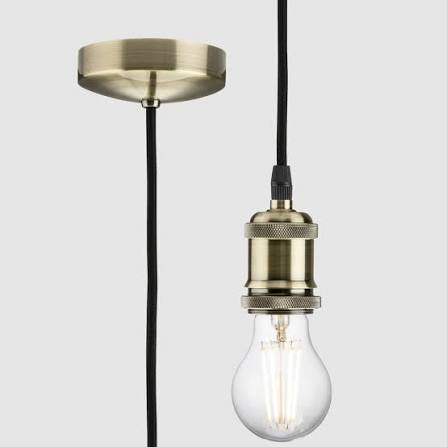 Knightsbridge Vintage 1.8m Pendant Set Light Fitting E27 Antique Brass 3 1/2"